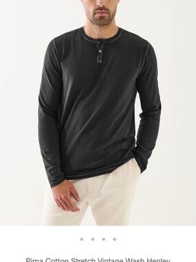 Patrick Assaraf Men's Black Pima Cotton Long-Sleeve Washed Henley